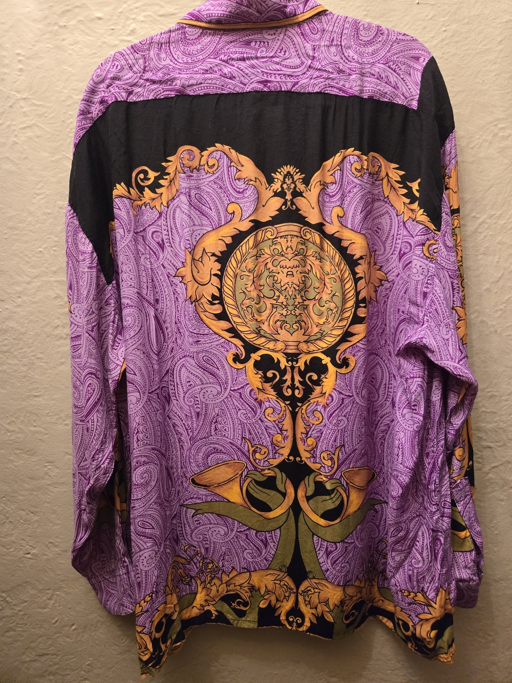 Vintage Bruttini Uomo Purple Paisley Baroque Button Up Shirt Y2K Versace Vibes - Picture 7 of 9